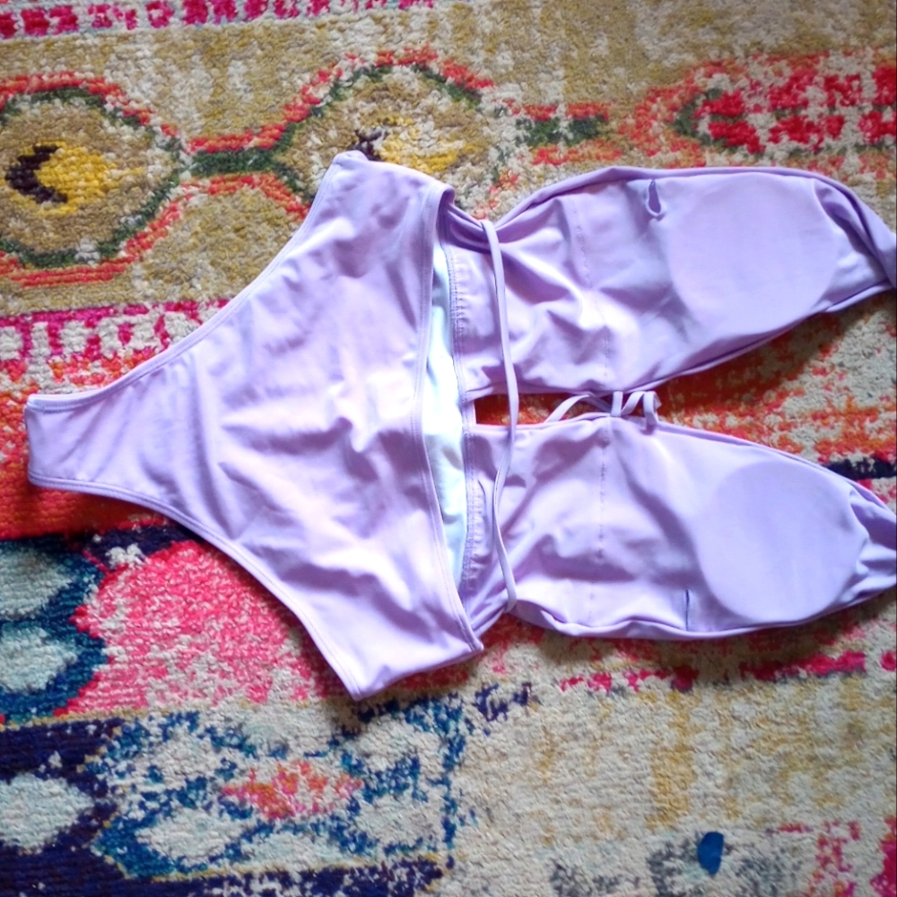 Lavender Cut-Out One Piece Bathing Suit
